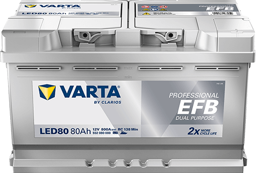VARTA Fritidsbatteri EFB Batteri 12V 80AH 800CCA (315x175x190/190mm) +høyre LED80 (VAR-930080)