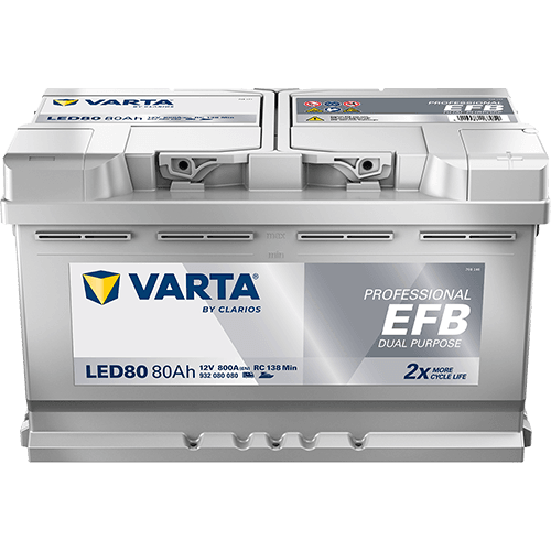 VARTA Fritidsbatteri EFB Batteri 12V 80AH 800CCA (315x175x190/190mm) +høyre LED80 (VAR-930080)